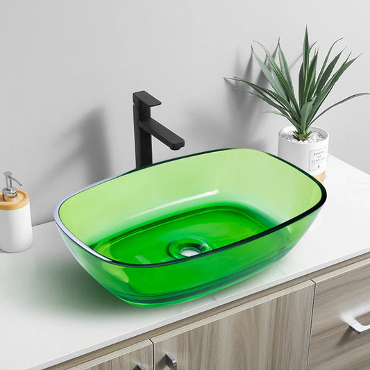 Colorful Rectangular Resin Vessel Sink – Countertop Bathroom Basin (9077)